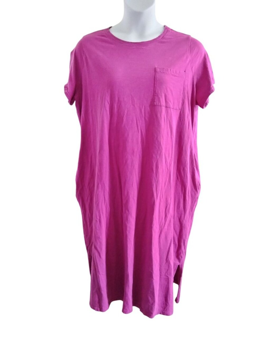 Terra & Sky Plus Size 2X Dress T-Shirt Style Fuchsia Pockets Relaxed Fit Casual - Picture 2 of 8